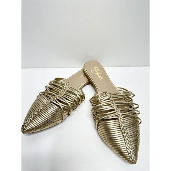 42 Gold Shoes Womens Size 5 Pointed Toe Metallic Leather Mules - Picture 10 of 13